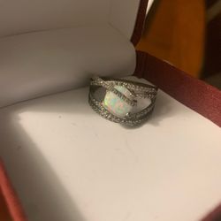 Opal Stone Ring With Silver Band, Size 11