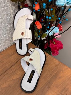 Men’s White Leather Pam Sandals Size 10 US/EU 43