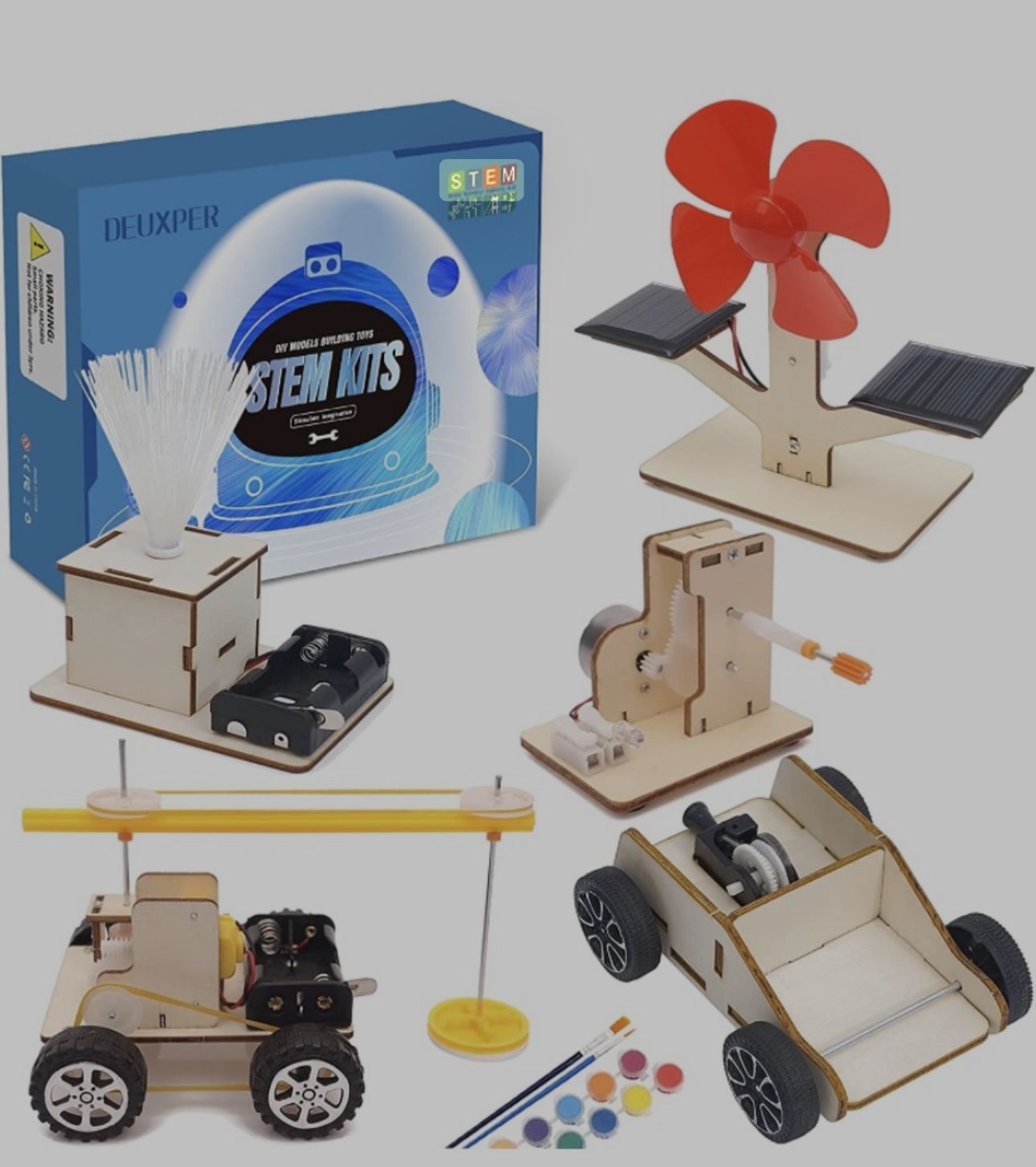 5 Sets of STEM Toys for Kids, Wood Craft Kit for Boys Age 6-12, DIY Science Building Projects 3D Puzzles Assembly Models, Gift