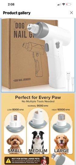Dog Nail Grinder Quiet Electric Pet Nail Trimmer with Guard LED 2 Modes, USB Rechargeable, Low-Vibration Design – Painless Paw Grooming for Dogs and C
