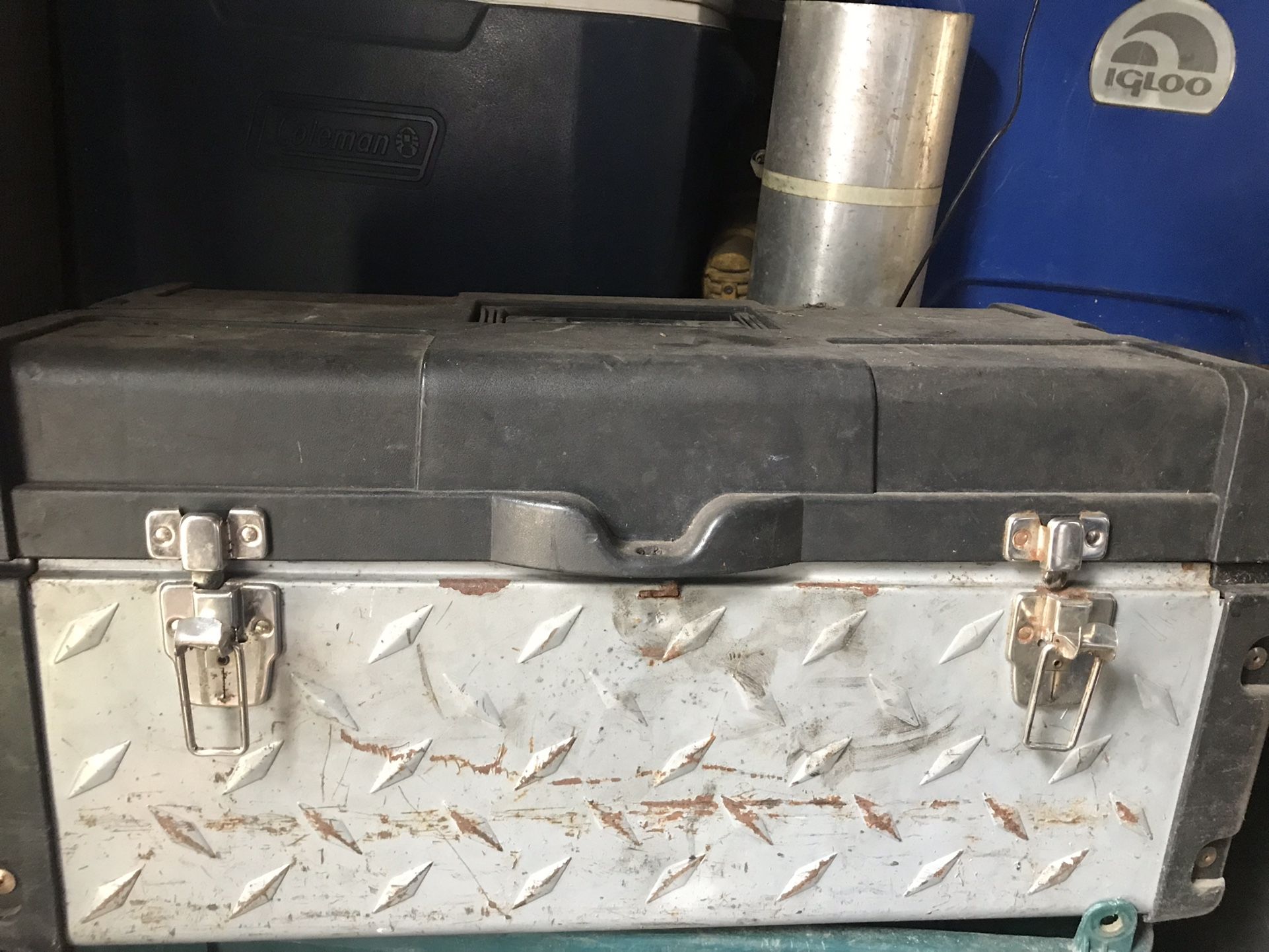Tool Box Full Of Tools With Impact Drill And Saw Saw