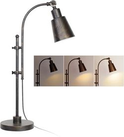 Metal Desk Lamp Rustic Task Lamp Black Adjustable, Industrial Style Lamp with On/Off Switch, Vintage Work Lamp, Reading Lamp for Bedroom, Study Room &