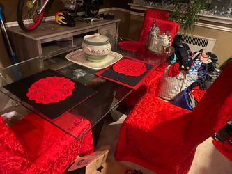Glass dining room table +4 black leather chairs and chair dressing 100 before noon today it’s yours