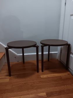 Vintage Round Dark Wooden Side Table With Three Angled Legs