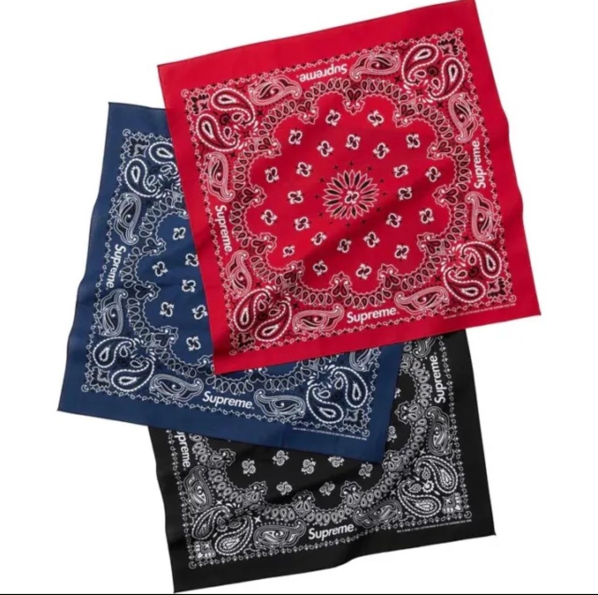 Supreme Bandanas. Pack Of 3. Black. Blue. Red