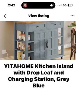 YITAHOME Kitchen Island Cart Grey Blue