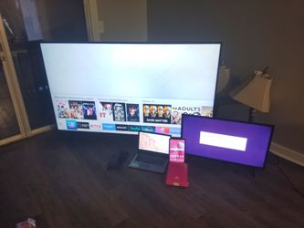 65 inch smart HD TV with Original Remote, 25 inch Roku TV with Original Remote, Touchscreen Laptop with Original Charger, rvvl2 Tab New with Box  and