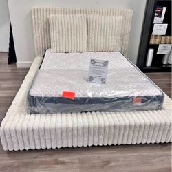 NEW Lauren USB PORTS Beige Platform Bed - Queen & King Size FINANCE available $54 down