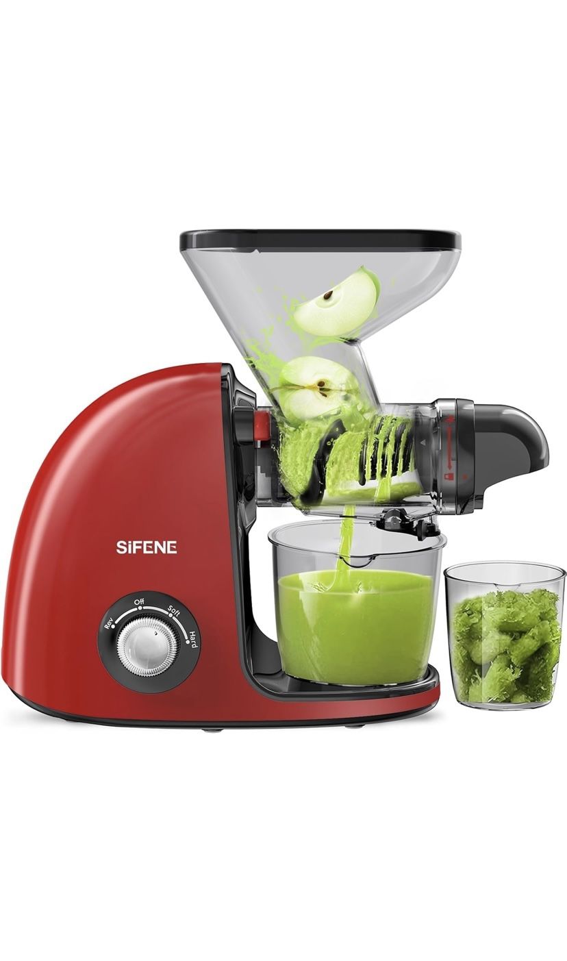 SiFENE Máquina exprimidora de prensa en frío para frutas y verduras, extractor de jugo con doble boca, motor silencioso y sistema antiobstrucciones,