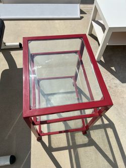 Side Table Red metal and glass