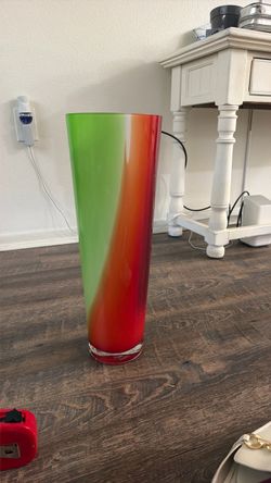 Tall Art Glass Vase Green and Red