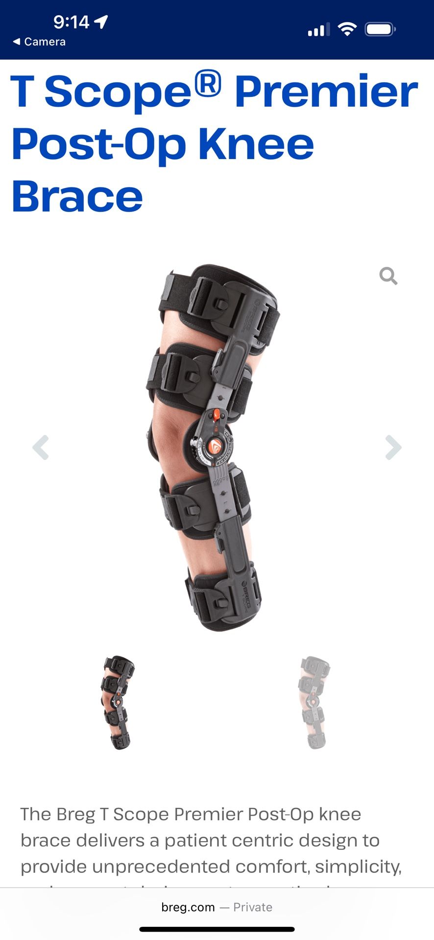 Breg T Scope Knee Brace Premier Post Op Hinged Adjustable One Size Right/Left