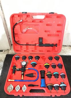 Radiator pressure tester with a vacuum purge refill 27 total parts