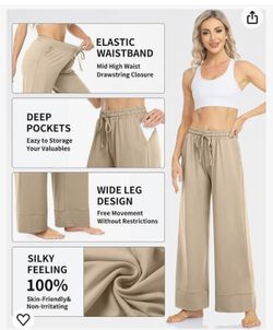 Tarse Wide Leg Palazzo High Waist Casual Sweatpants With Pocakets Yoga Pants New
