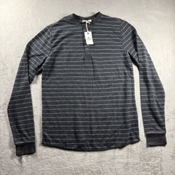 Marine Layer Henley Men's S Heather Gray Blue Long Sleeve Stripe Shirt NWT #10A