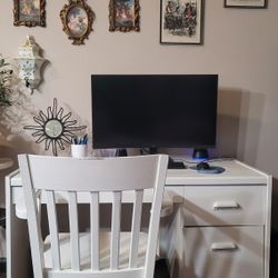 White Farmhouse/Boho Desk w/Chair