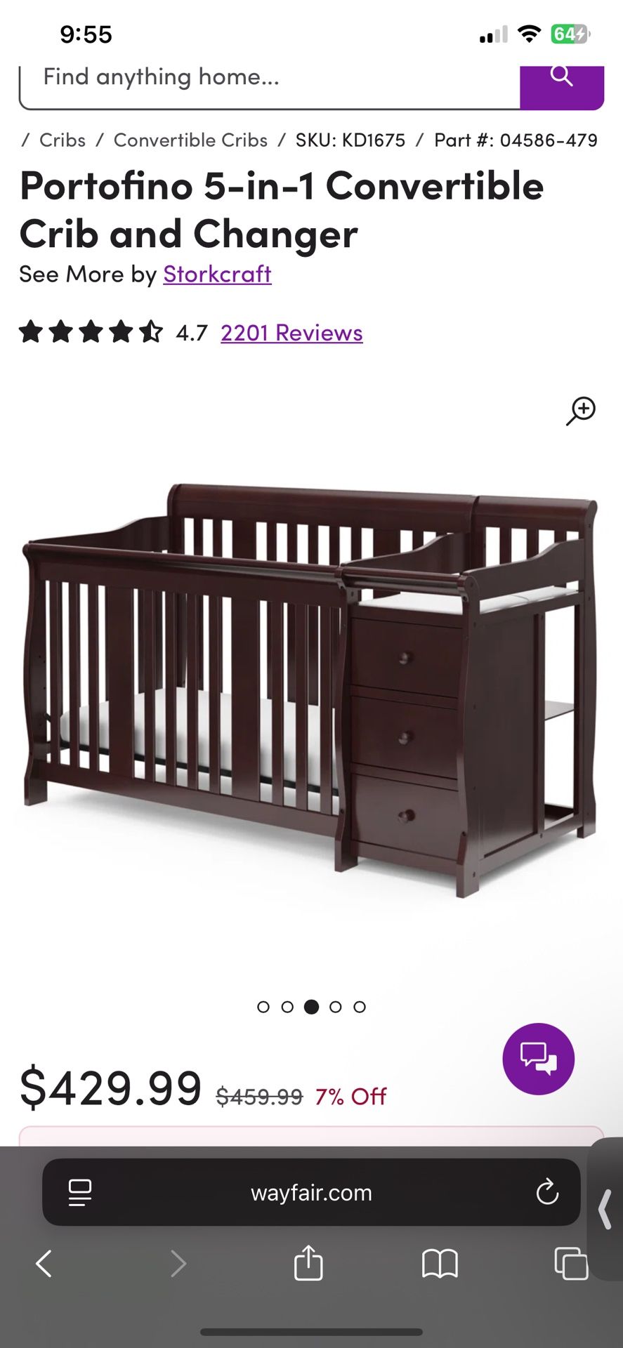 5 In 1 Portofino Storkcraft Crib and Transitional Set