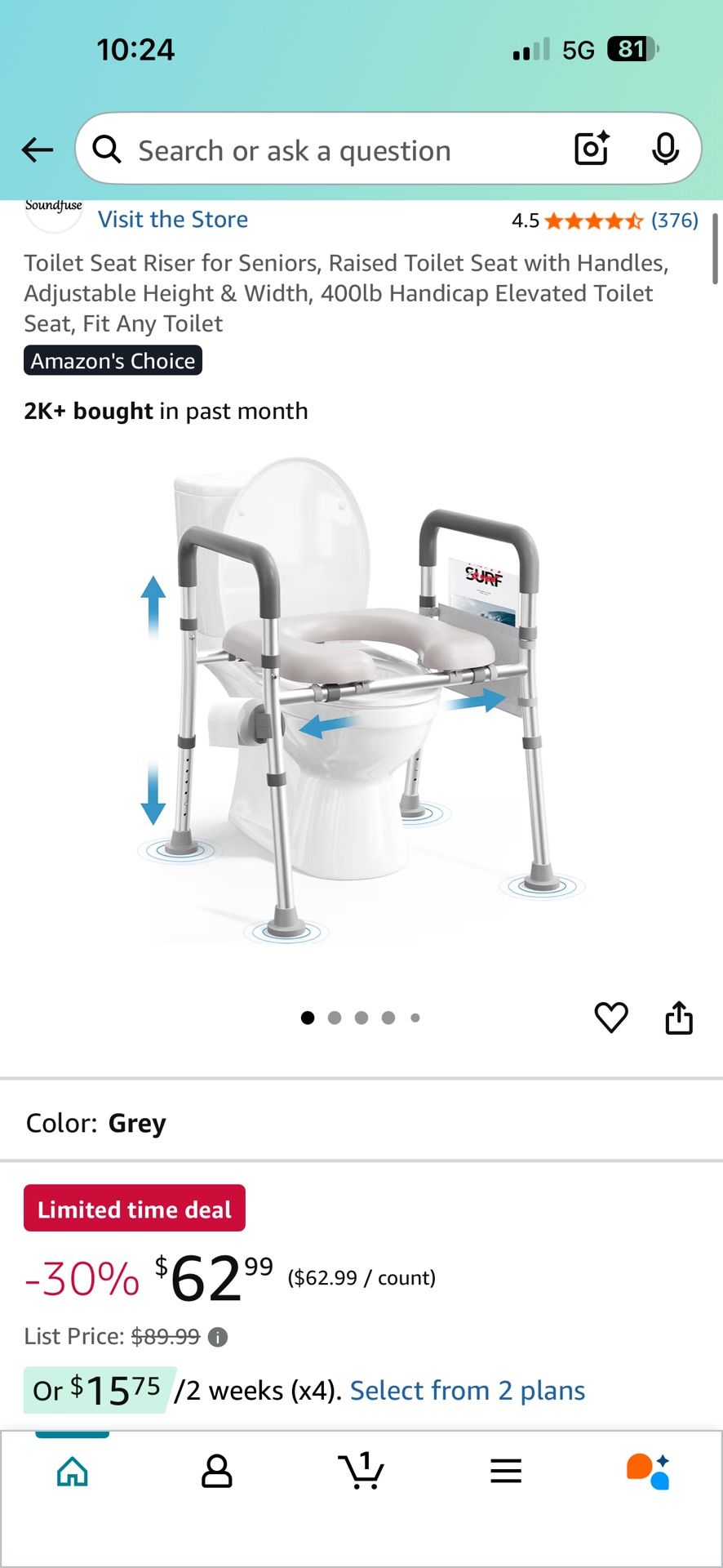 Toilet Seat Riser for Seniors, Raised Toilet Seat with Handles