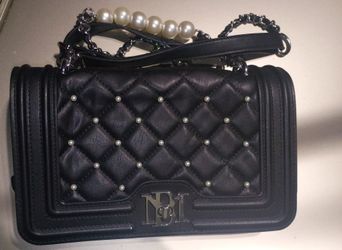 Badgley Mischka Vegan Leather Quilted Pearl Crossbody Bag