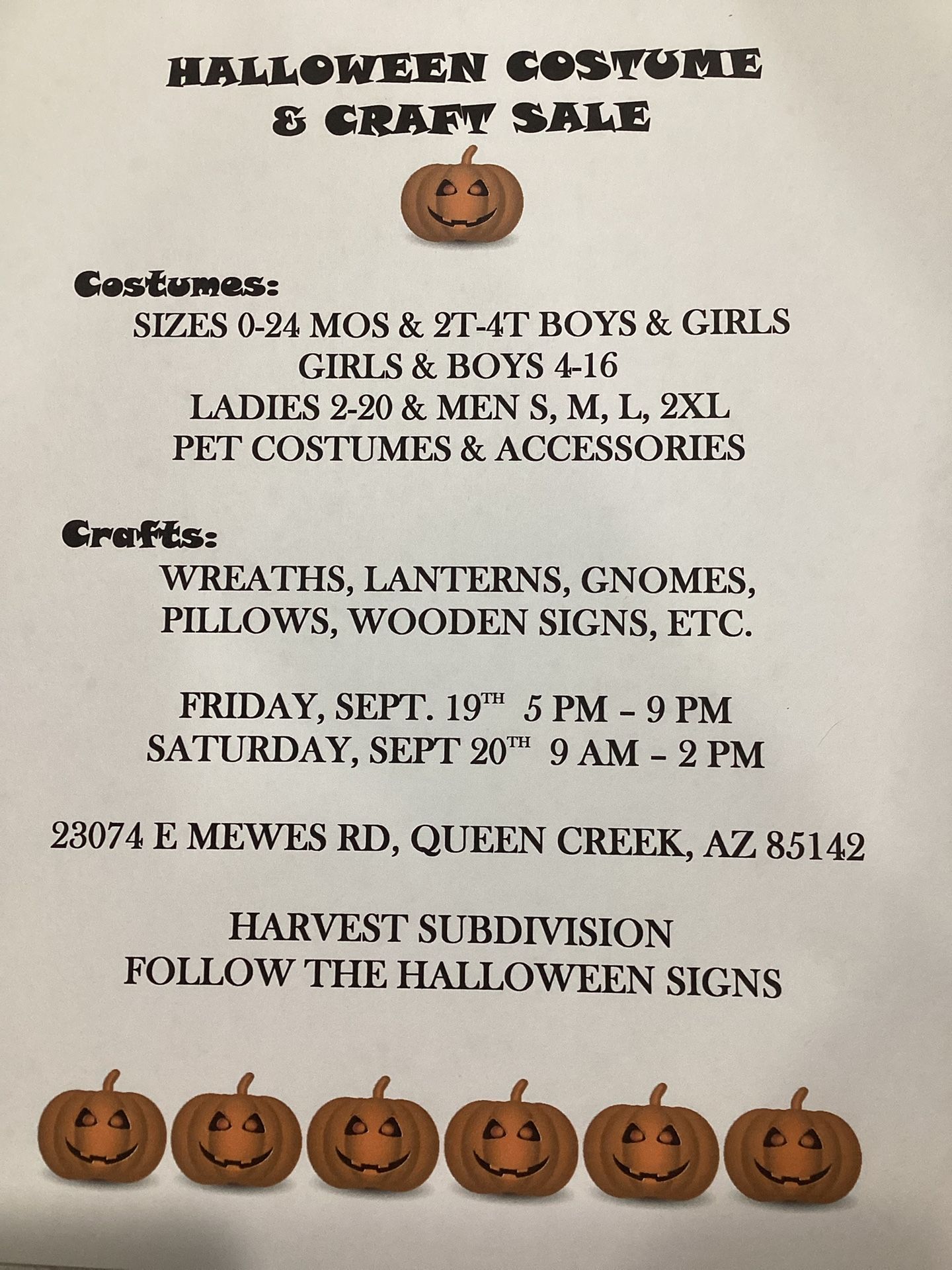 Halloween Costumes & Craft Sale