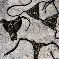 La Costanera Reversible Gold Metallic Bikini Sets