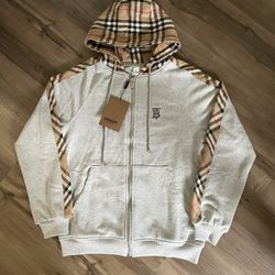 Burberry Checkered Sleeve Hoodie Zip Up