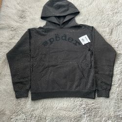 Dark Grey Sp5der Rhinestone💎 Hoodie S