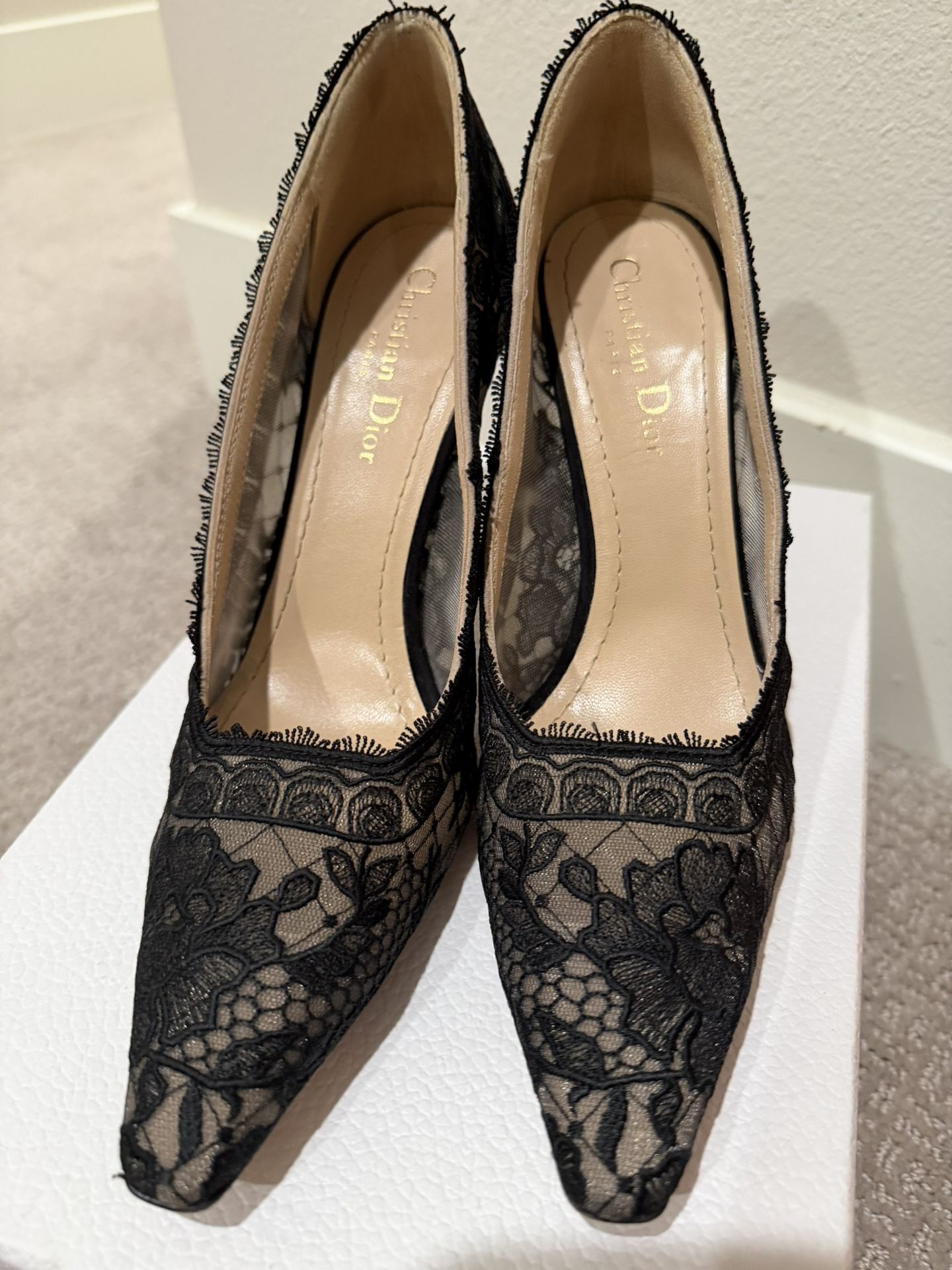 Christian Dior Black Lace Heels, Formal Shoes 38.5 Used Once For The Wedding 