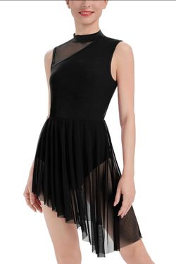 IBAKOM Lyrical Dance Costume For Women Halter Neck Asymmetrical Flowy Chiffon Skirt Cutout Back Adult Contemporary Dance Outfits Acrobat Competitive S