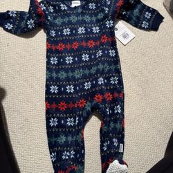 New Baby Boy Zipper Fleece Onesie Christmas 12 Months 
