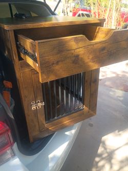 Wooden Dog Crate Furniture End Table with Charging Station