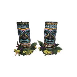 Vtg Hawaiian Tiki Idol God Figure Kane Wax Candles w/ Lei Double Sided Set Of 2
