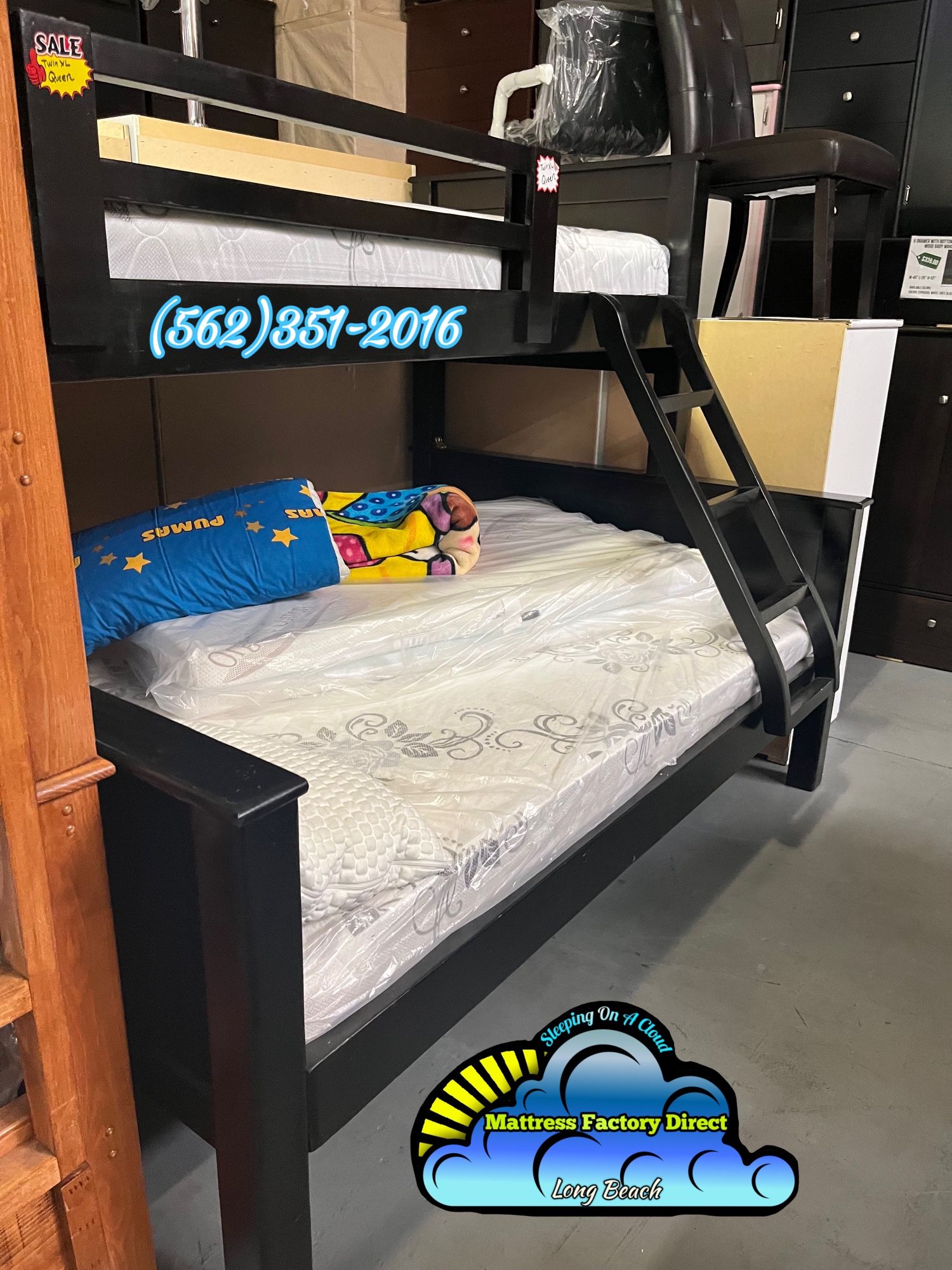 Twin XL/Queen Bunk Bed Complete W/ Mattresses