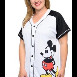 Disney Women's XXL Disney Mickey Mouse Baseball Jersey 28 Shirt White Button Down New with tags, xxl/xxg, white/black, armpit 26” each side, length 30