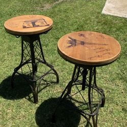 2-Adjustable Industrial Eiffel Towers Stool Chairs. 