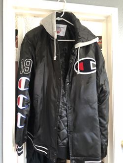 Supreme x Champion hooded satin varsity jacket size xl for Sale in