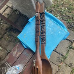 Large vintage wooden fork and spoon