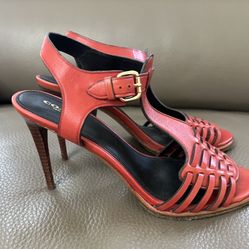 Coach Izzy Woven Coral High Heel Sandal 9,5