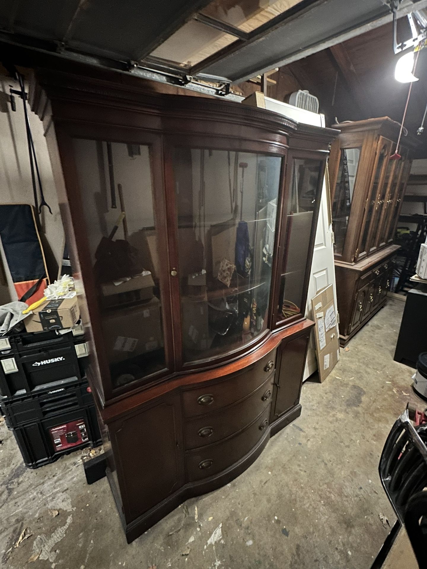 Traditional Vintage Mahogany Break front China cabinet Curved Glass