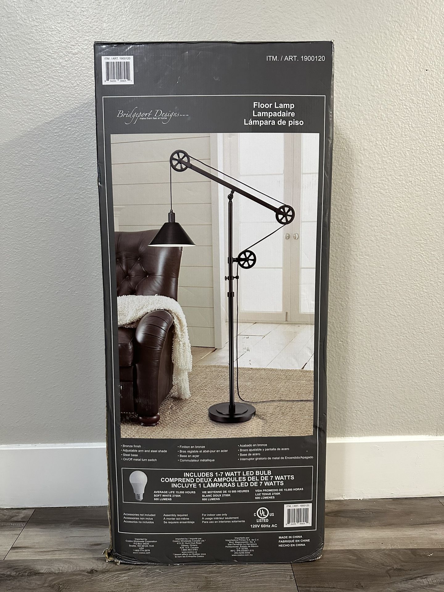 Blackened Bronze Industrial-Style Pulley Floor Lamp