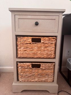 Wood Storage Cabinet with Wicker Baskets