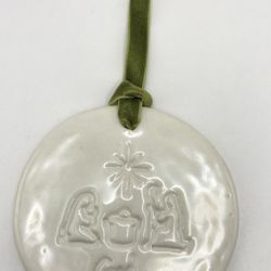 Mud Girls Studios Nativity Ornament with Green Velvet Ribbon - Supporting Disadvantaged Women  