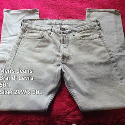 Men's Light Gray Denim Jean's | Levi's 501 | 29 W x 30 L |