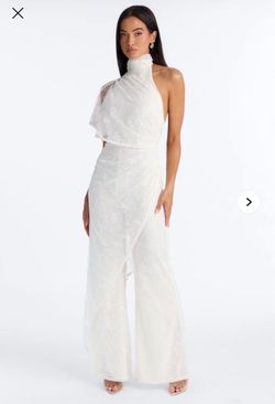 Fashion Nova Tayla Draped Lace Wide Leg Jumpsuit - White - L