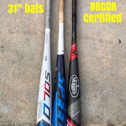 Baseball Bats  31” BBCOR Certified Prices are labeled in the pictures. Have More Baseball And Softball Equipment Available