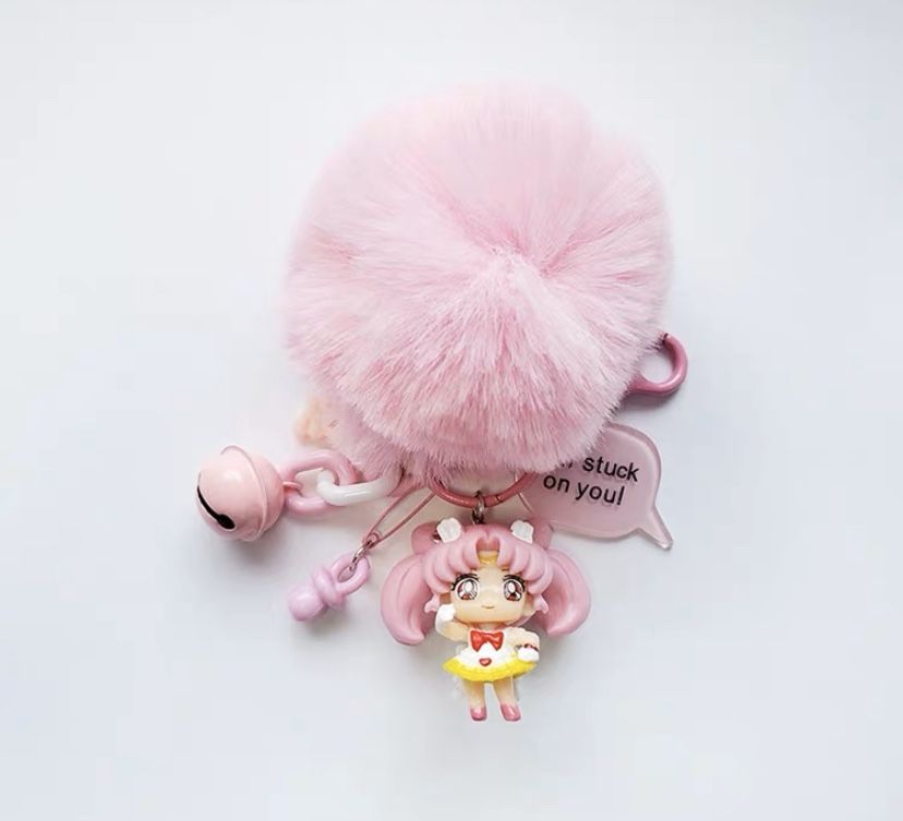 Sailor moon chibi pink Pom Pom keychain kawaii anime