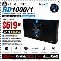 JL Audio RD Series RD1000/1 Mono Subwoofer Amplifier 2000 Watts Bass Amp 🚨 Payment Options Available 🚨 No Credit Needed 🚨 