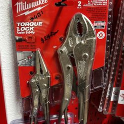 Milwaukee 2pc 6” Long Nose & 10” Curved Jaw Locking Pliers Set
