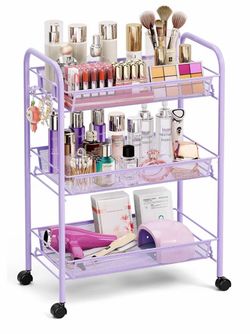 Purple 3-Tier Rolling Storage Cart