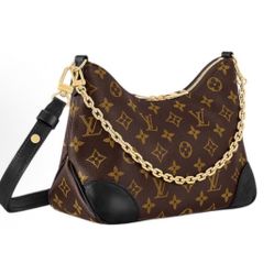 LOUIS VUITTON BOULOGNE CLASSIC OLD-FLOWER DETACHATABLE SHOULDER STRAP COATED CANVAS COWHIDE TRIM CHAIN BAG CROISSANT CROSS-BODY BAG SHOULDER （s买家32）82